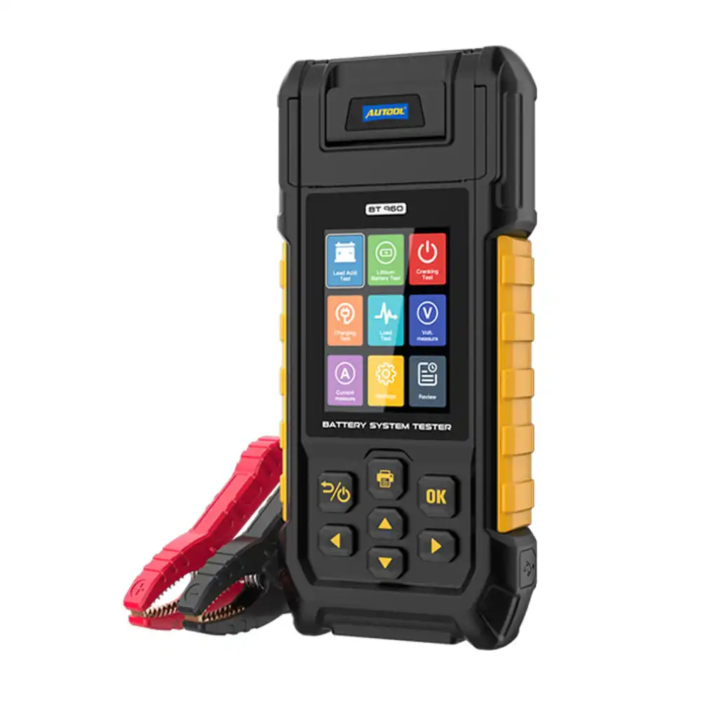 AUTOOL BT960 12V/24V Lead-Acid & EV Lithium Battery Analyzer with Built-in Thermal Printer (0-80V · 2000 CCA)